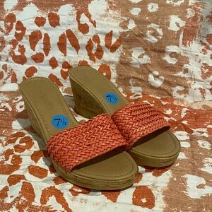 A. Giannetti Orange Woven Wedge Sandals